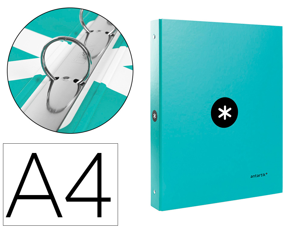 CARPETA LIDERPAPEL ANTARTIK A4 FORRADA 4 ANILLAS 25 MM REDONDAS COLOR MENTA