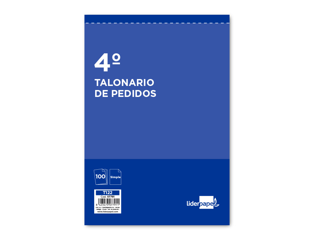 TALONARIO LIDERPAPEL PEDIDOS CUARTO ORIGINAL 122