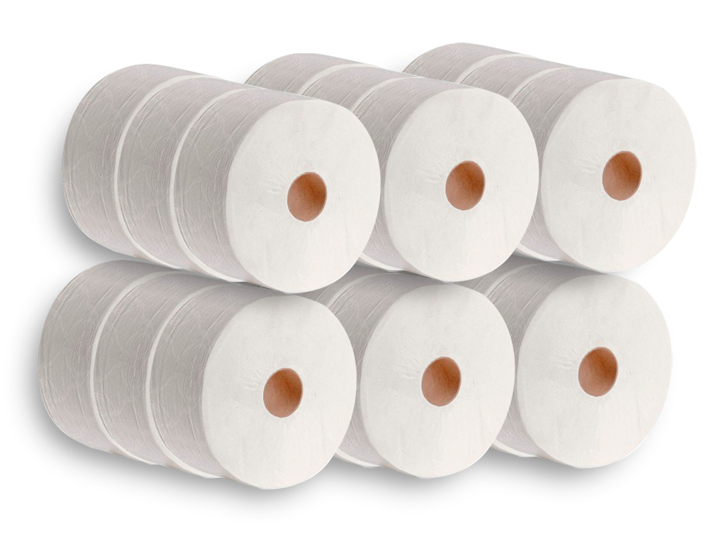 PAPEL HIGIENICO DAHI JUMBO 2 CAPAS CELULOSA BLANCA 140 MT MANDRIL 45 MM PACK DE 18 ROLLOS