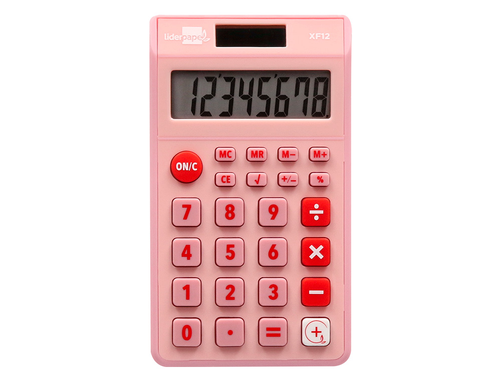 CALCULADORA LIDERPAPEL BOLSILLO XF12 8 DIGITOS SOLAR Y PILAS COLOR ROSA 115X65X8 MM