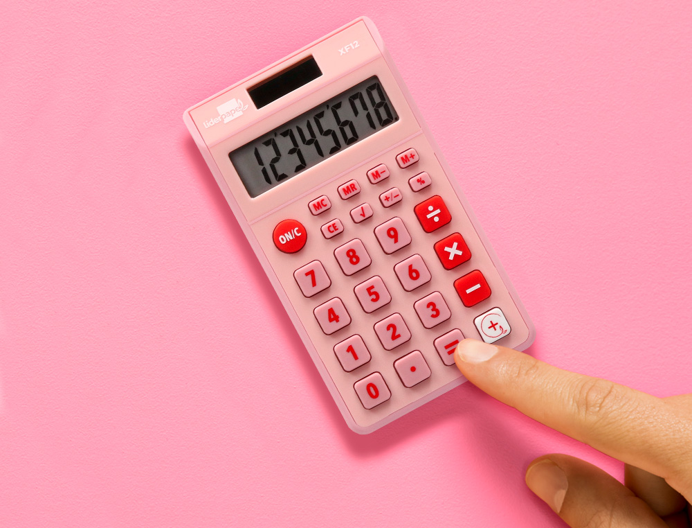 CALCULADORA LIDERPAPEL BOLSILLO XF12 8 DIGITOS SOLAR Y PILAS COLOR ROSA 115X65X8 MM