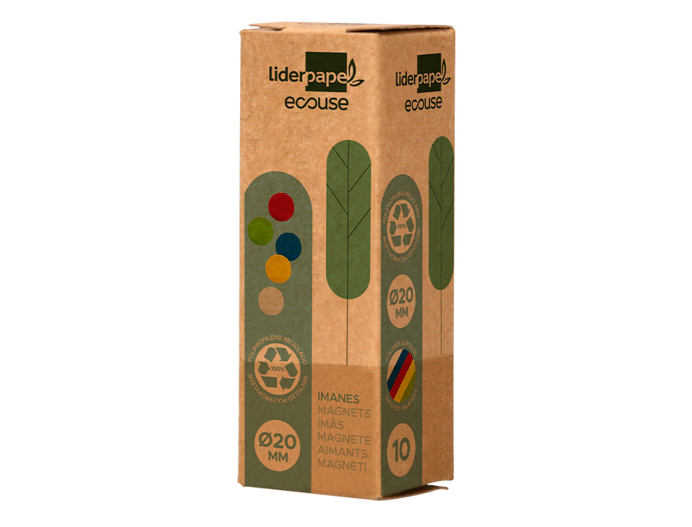 IMANES PARA SUJECION LIDERPAPEL ECOUSE PP RECICLADOPARA PIZARRA MAGNETICA 20 MM CAJA DE 10 UNIDADES