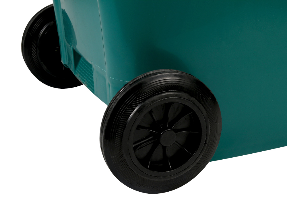PAPELERA CONTENEDOR Q-CONNECT PLASTICO CON TAPADERA Y RUEDAS 240 LITROS 1040X620X610 MM VERDE