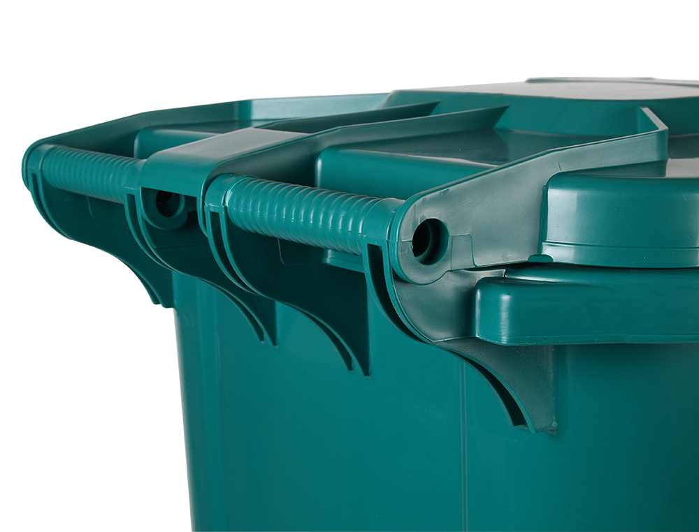 PAPELERA CONTENEDOR Q-CONNECT PLASTICO CON TAPADERA Y RUEDAS 240 LITROS 1040X620X610 MM VERDE