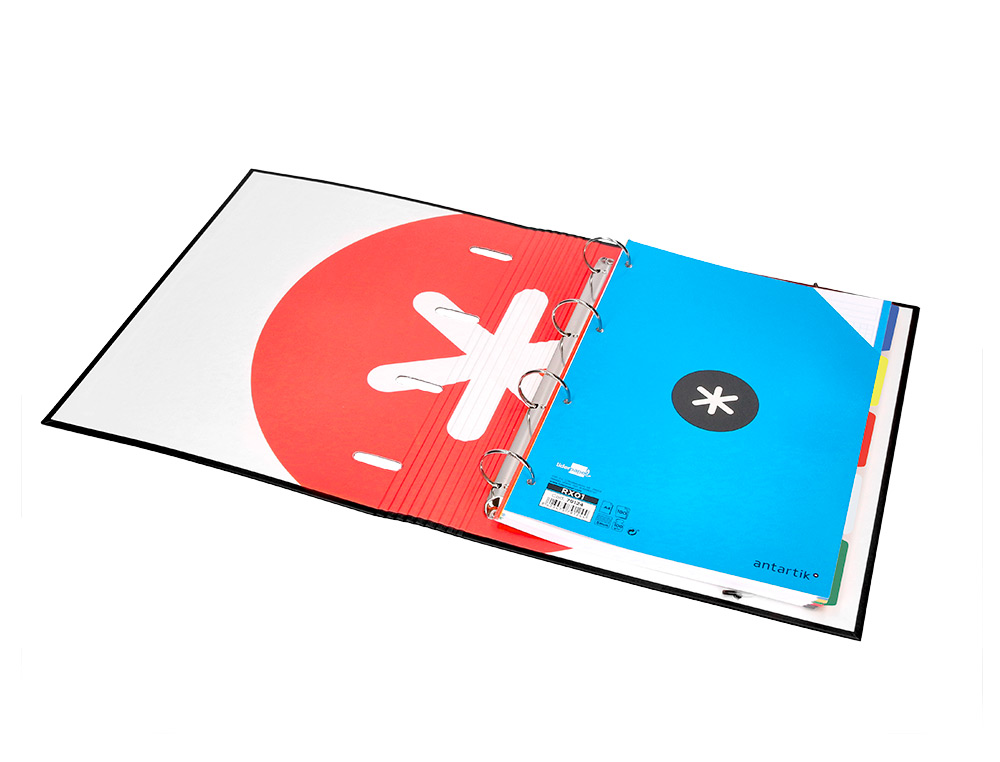 CARPETA CON RECAMBIO LIDERPAPEL ANTARTIK A4 CUADRO 5MM FORRADA 4 ANILLAS 40MM REDONDAS COLOR NEGRA