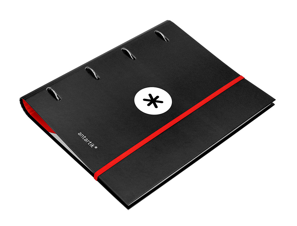 CARPETA CON RECAMBIO LIDERPAPEL ANTARTIK A4 CUADRO 5MM FORRADA 4 ANILLAS 40MM REDONDAS COLOR NEGRA