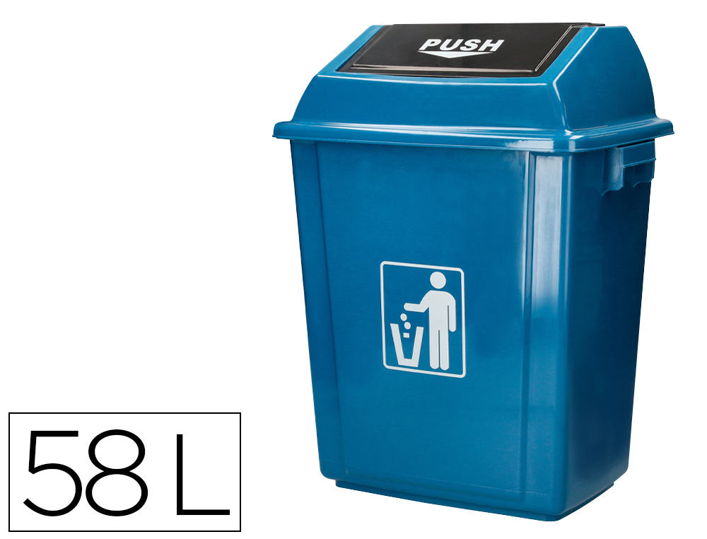 PAPELERA CONTENEDOR Q-CONNECT PLASTICO CON TAPA DE BALANCIN 58 LITROS 470X330X760 MM AZUL