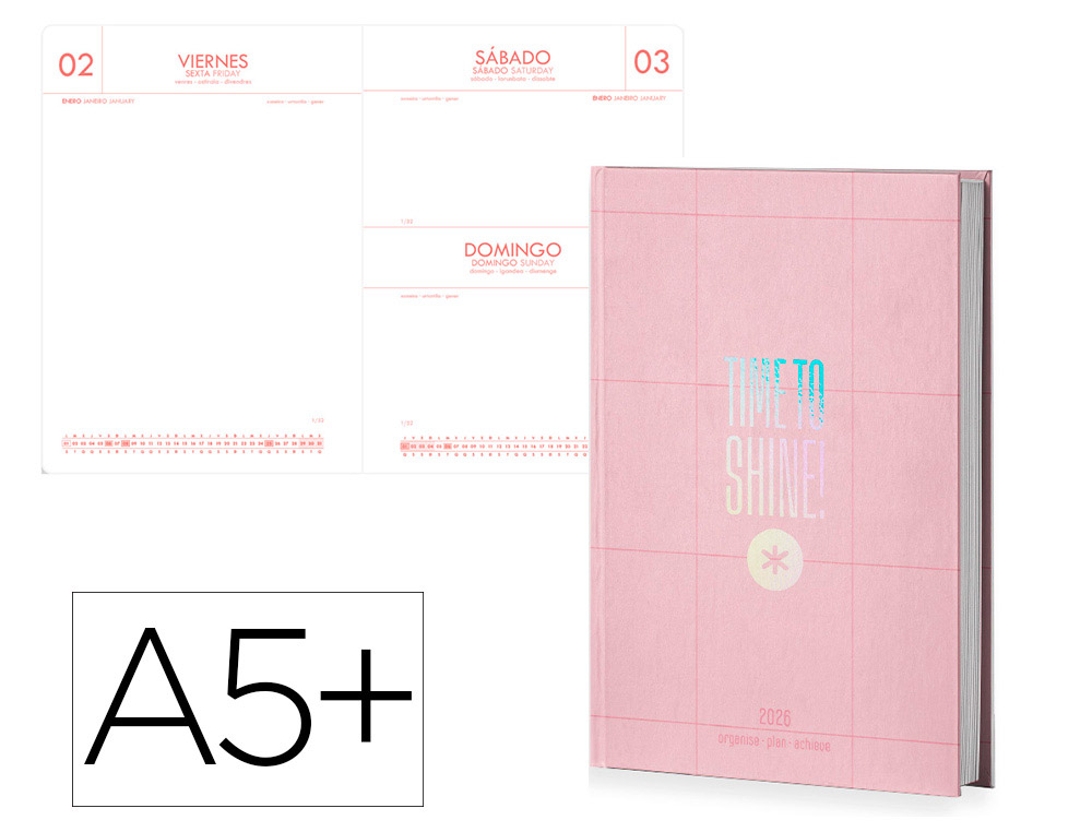 AGENDA ENCUADERNADA ANTARTIK A5+ 2026 DIA PAGINA SIMIL PIEL PAPEL 80 GR