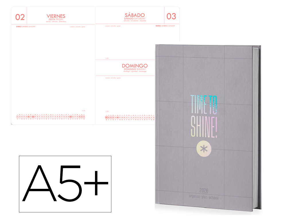 AGENDA ENCUADERNADA ANTARTIK A5+ 2026 DIA PAGINA SIMIL PIEL PAPEL 80 GR