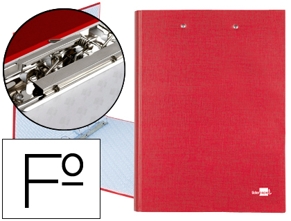 CARPETA DE 4 ANILLAS 25MM REDONDAS LIDERPAPEL FOLIO CARTON FORRADO PAPER COAT ROJA CON MINICLIP