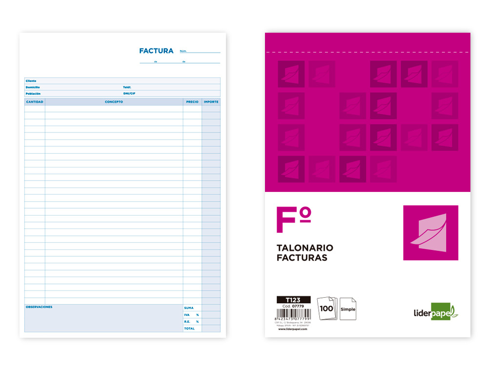TALONARIO LIDERPAPEL FACTURAS FOLIO -CON IVA- 123