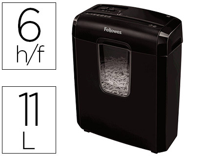 DESTRUCTORA DE DOCUMENTOS FELLOWES 6C CAPACIDAD DE CORTE6 HOJAS EN PARTICULAS DESTRUY E GRAPAS CLIPS Y TARJETAS 11L