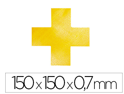 SIMBOLO ADHESIVO DURABLE PVC FORMA DE CRUZ PARA DELIMITACION SUELO AMARILLO 150X150X0,7 MM PACK DE 10