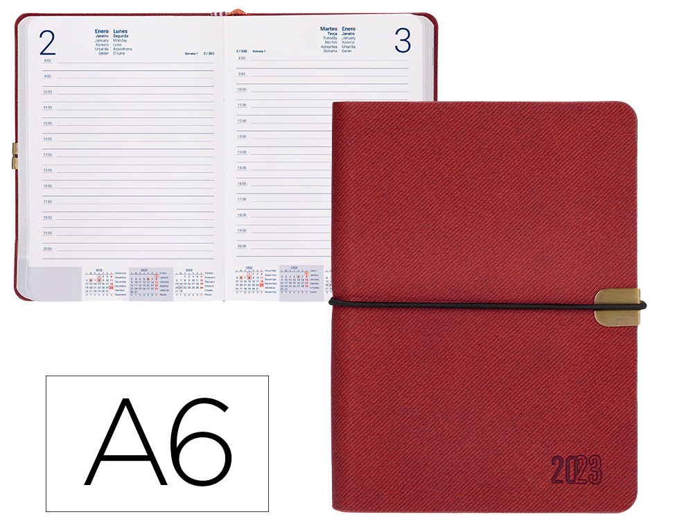 AGENDA ENCUADERNADA LIDERPAPEL EGINA A6 2023 DIA PAGINA COLOR ROJO PAPEL 70 GR
