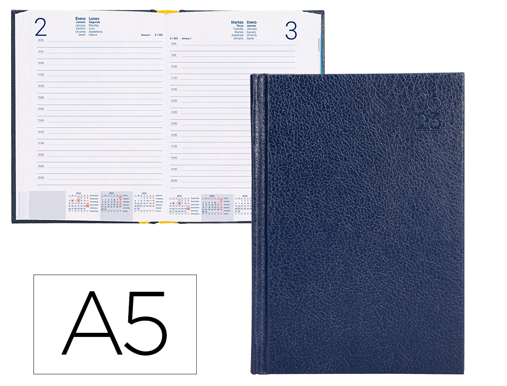 AGENDA ENCUADERNADA LIDERPAPEL CORFU 15X21 CM 2023 DIA PAGINA COLOR AZUL PAPEL 60 GR