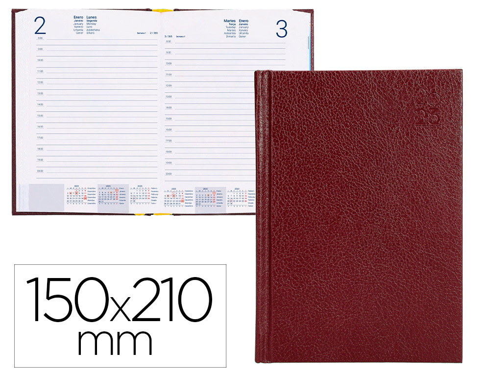 AGENDA ENCUADERNADA LIDERPAPEL CORFU 15X21 CM 2023 DIA PAGINA COLOR ROJO PAPEL 60 GR