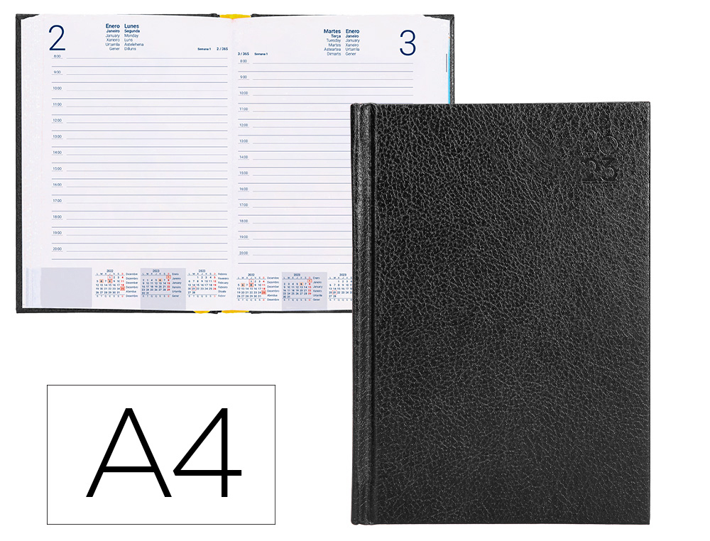 AGENDA ENCUADERNADA LIDERPAPEL CORFU A4 2023 DIA PAGINA COLOR NEGRO PAPEL 60 GR