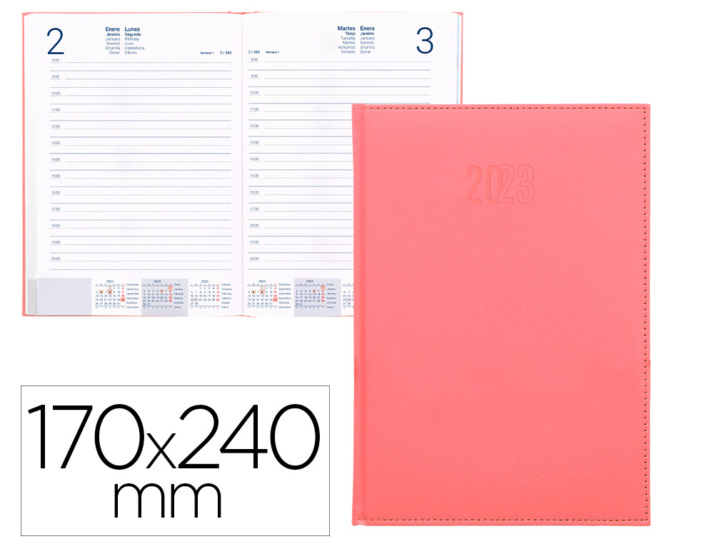AGENDA ENCUADERNADA LIDERPAPEL CRETA 17X24 CM 2023 DIA PAGINA COLOR ROSA PAPEL 70 GR