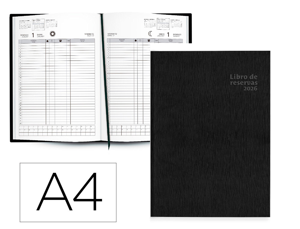 LIBRO DE RESERVAS LIDERPAPEL 2026 DIN A4 DOS PAGINAS DIA 752 PAGINAS PAPEL BLANCO 70 GR