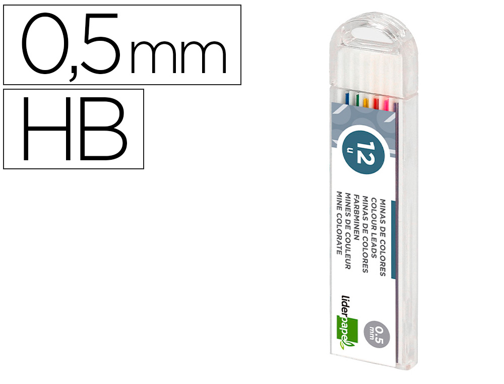 MINAS LIDERPAPEL COLORES SURTIDOS DE 0,5 MM ESTUCHE DE 12 MINAS