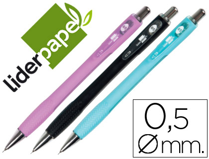 PORTAMINAS LIDERPAPEL SHAKER 0,5 MM CON GOMA SUJECION SOFT Y PUNTA RETRACTIL COLORES SURTIDOS