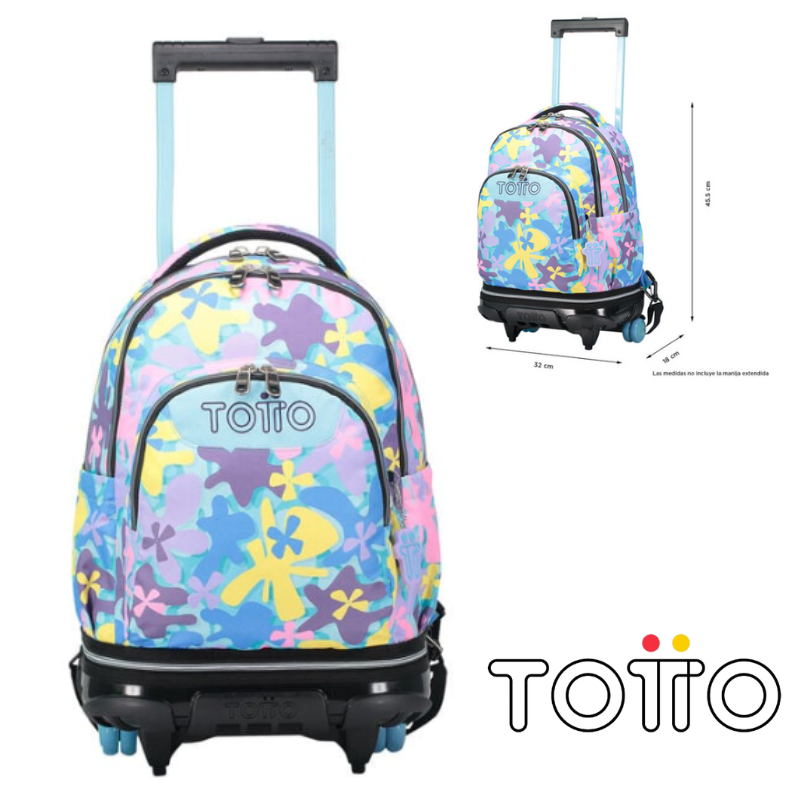 Mochila TOTTO escolar ruedas  flores hawaianas